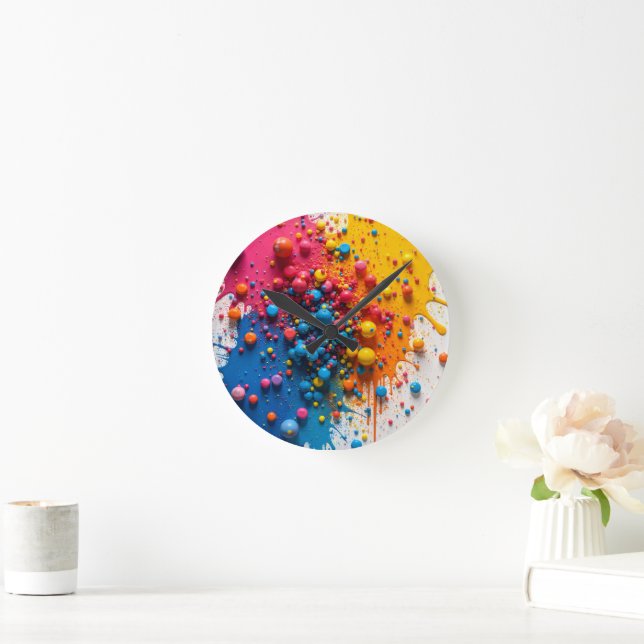Redondo Mediano Reloj de salpicaduras de pintura (Hogar)