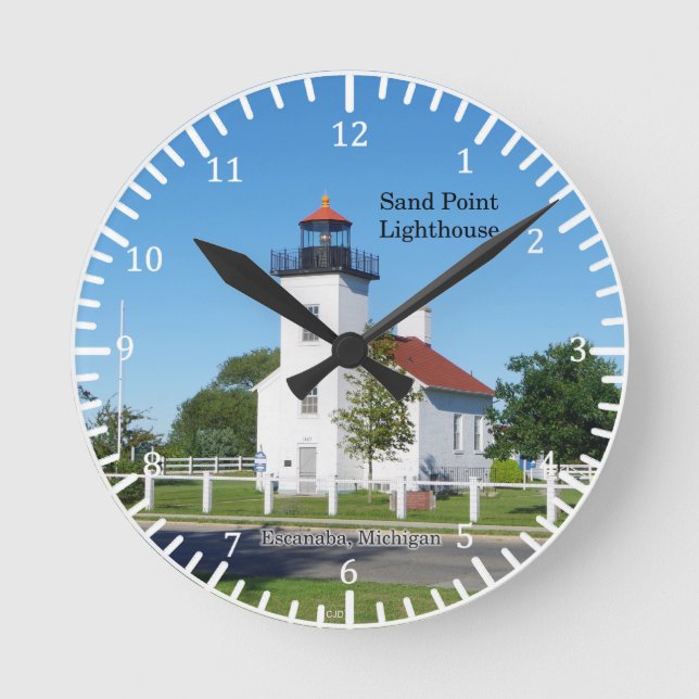 Redondo Mediano Reloj de Sand Point Lighthouse Escanaba (Anverso)