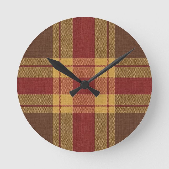 Redondo Mediano Reloj de Tela de Plaid de Otoño (Anverso)