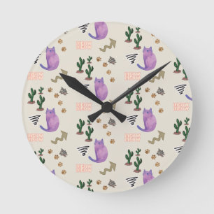 Redondo Mediano Reloj de tiempo de gato Kitten Meow