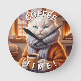 Redondo Mediano Reloj de tiempo del café del gato