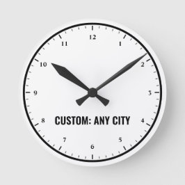Redondo Mediano Reloj de Timezone - Personalizar para cualquier ci