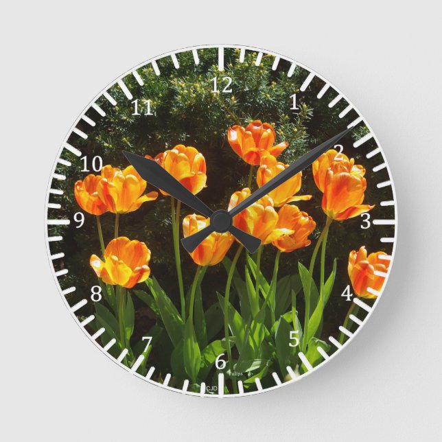 Redondo Mediano Reloj de tulipanes amarillos (Anverso)