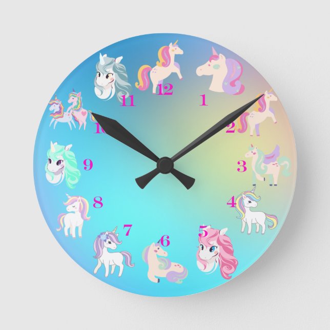Redondo Mediano Reloj de unicornio (Anverso)