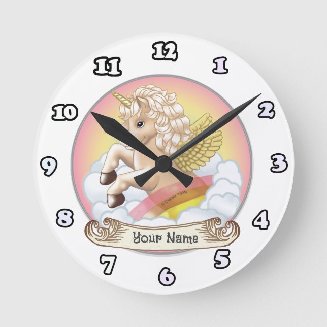 Redondo Mediano Reloj de Unicornio Arcoíris Bebé (Anverso)