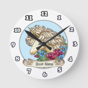 Redondo Mediano Reloj de Unicornio de Rosa