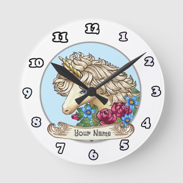 Redondo Mediano Reloj de Unicornio de Rosa (Anverso)