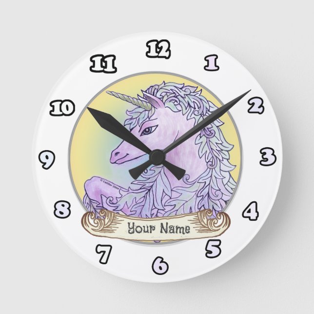 Redondo Mediano Reloj de Unicornio Violeta (Anverso)