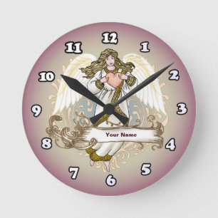Redondo Mediano Reloj del corazón del ángel dorado