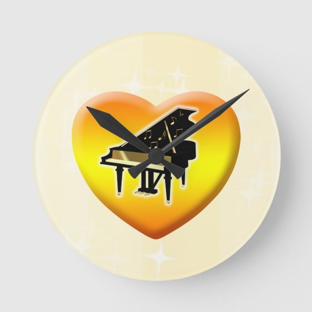 Redondo Mediano Reloj del corazón del piano de cola (Anverso)