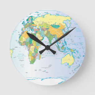 Redondo Mediano Reloj del este del mapa del mundo