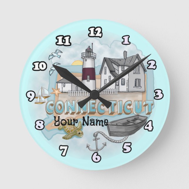 Redondo Mediano Reloj del faro de Connecticut (Anverso)