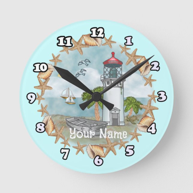 Redondo Mediano Reloj del faro de Hawaii Shells (Anverso)