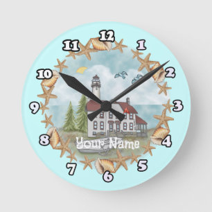 Redondo Mediano Reloj del faro de Illinois Shells