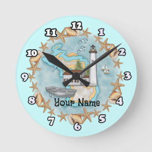 Redondo Mediano Reloj del faro de Michigan Shells