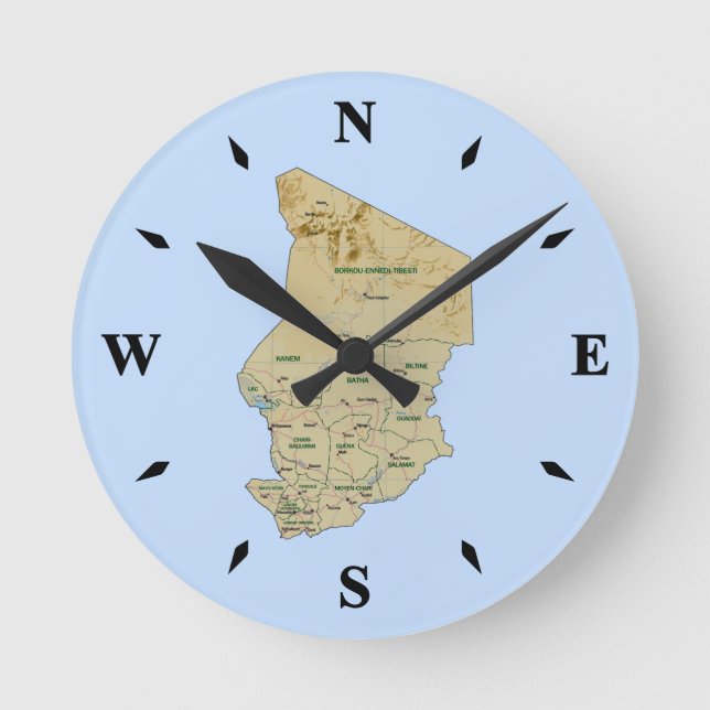 Redondo Mediano Reloj del mapa de Chad (Anverso)