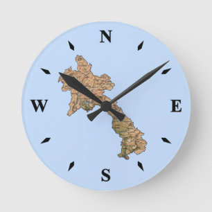 Redondo Mediano Reloj del mapa de Laos