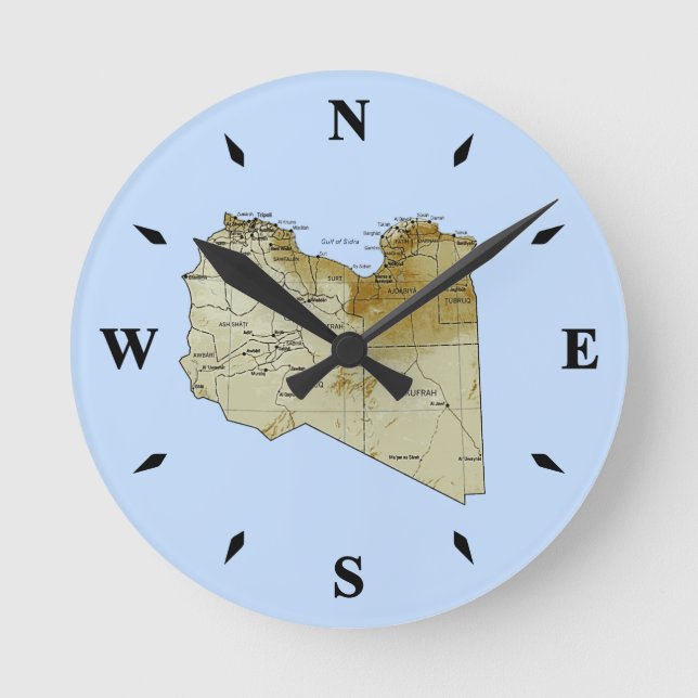 Redondo Mediano Reloj del mapa de Libia (Anverso)