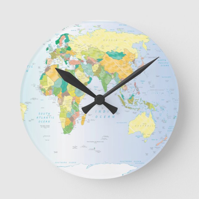 Redondo Mediano Reloj del mapa del mundo oriental (Anverso)
