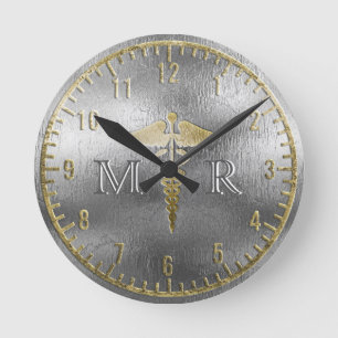 Redondo Mediano Reloj del médico de la plata del monograma