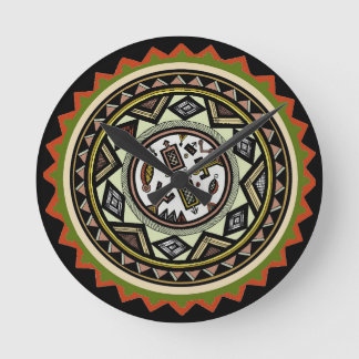 Redondo Mediano Reloj del muro inca peruano - Reloj de muro tribal