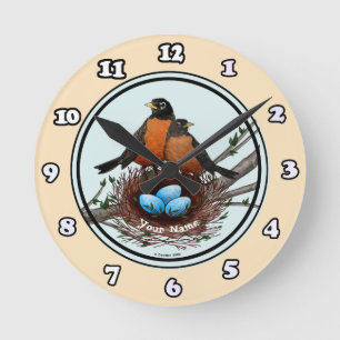Redondo Mediano Reloj del nido de petirrojo