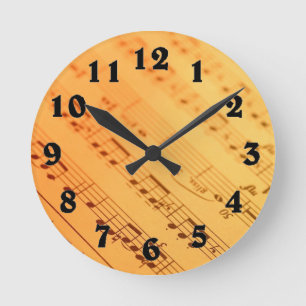 Redondo Mediano Reloj del papel de nota de la música del vintage