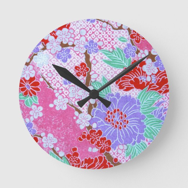 Redondo Mediano Reloj del patrón sakura japonés (Anverso)