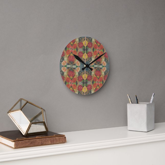 Redondo Mediano Reloj diseñado con flores boho (Oficina)