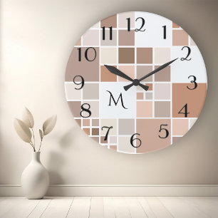 Redondo Mediano Reloj elegante de pared de monograma mosaico