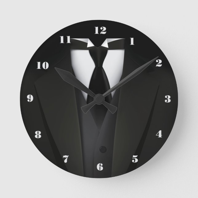 Redondo Mediano Reloj elegante de pared de traje negro para hombre (Anverso)
