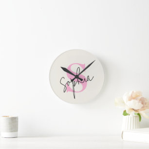 Redondo Mediano Reloj elegante de pared pastel con nombre personal