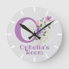 Redondo Mediano Reloj en diseño floral con nombre Ophelia e inicia