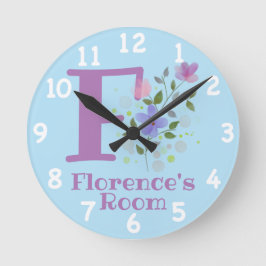 Redondo Mediano Reloj en un diseño floral con nombre e inicial
