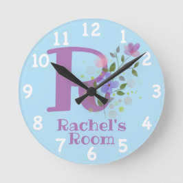 Redondo Mediano Reloj en un diseño floral con nombre e inicial