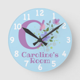 Redondo Mediano Reloj en un diseño floral con nombre e inicio