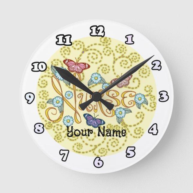 Redondo Mediano Reloj Enfermera Mariposa (Anverso)