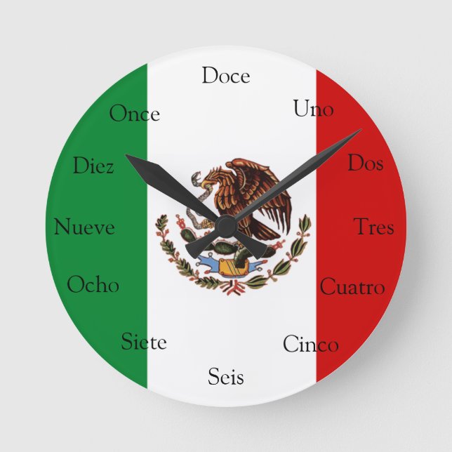Redondo Mediano Reloj español con bandera mexicana (Anverso)