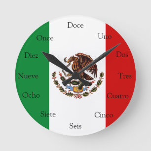 Redondo Mediano Reloj español con la bandera mexicana