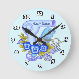 Redondo Mediano Reloj estético de la sala de belleza Blue Pansy