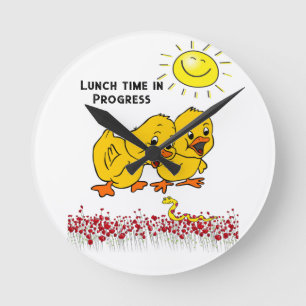 Redondo Mediano Reloj floral amarillo de las chichas amarillas