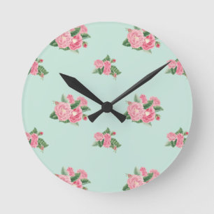 Redondo Mediano Reloj floral azul de huevo de pato