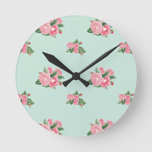 Redondo Mediano Reloj floral azul de huevo de pato (Anverso)