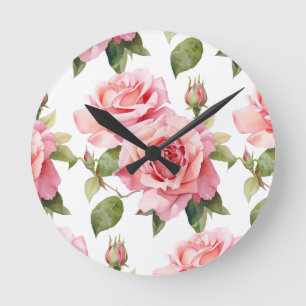 Redondo Mediano Reloj floral con flores de rosas rosadas de moda
