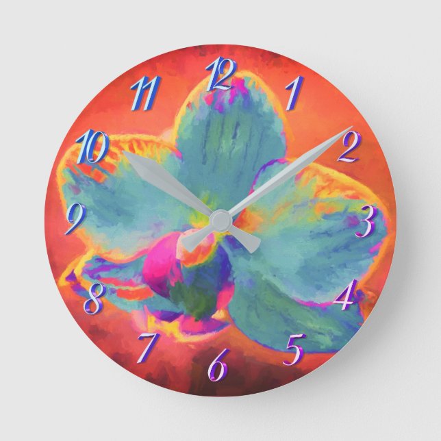 Redondo Mediano Reloj floral de pintura rosa y morado (Anverso)