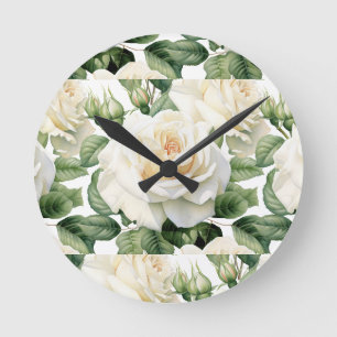 Redondo Mediano Reloj floral de rosas blancas chic
