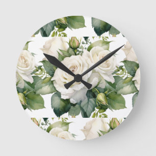 Redondo Mediano Reloj floral de rosas blancas chic