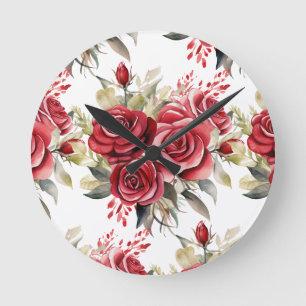 Redondo Mediano Reloj floral de rosas rojas chic