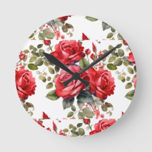 Redondo Mediano Reloj floral de rosas rojas chic