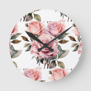 Redondo Mediano Reloj floral de rosas rosadas chic